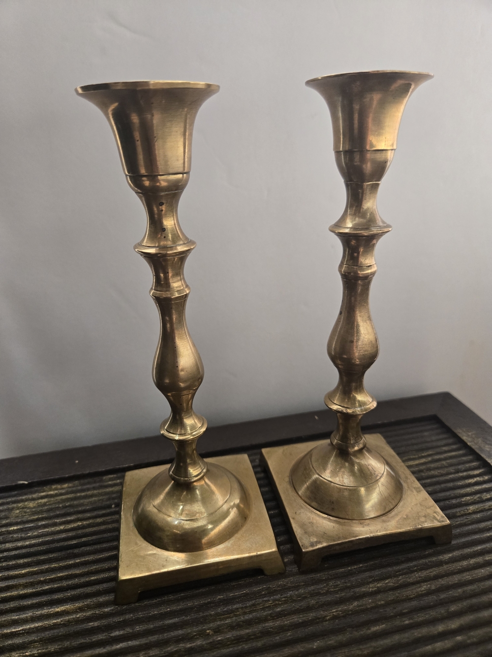 Vintage Brass Candlestick Holders - Pair Square Base